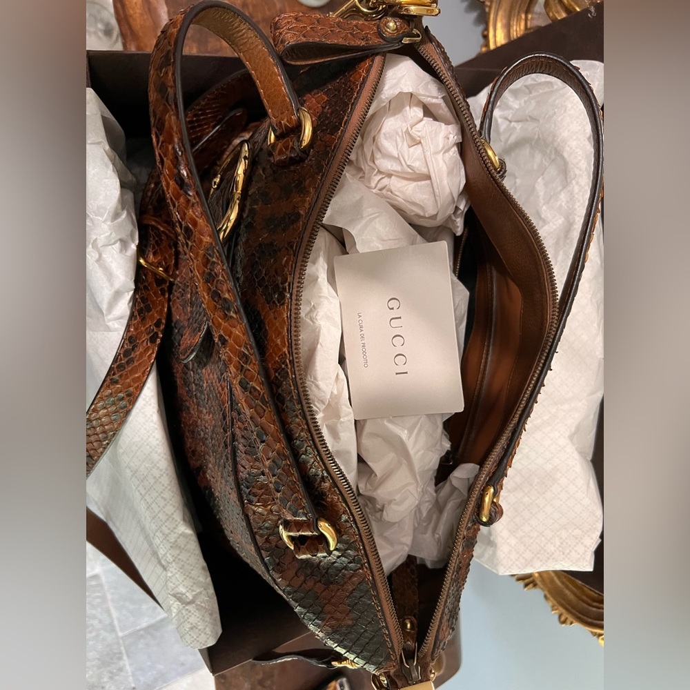 Gucci Snakeskin/Python Riding Satchel Bag - image 4